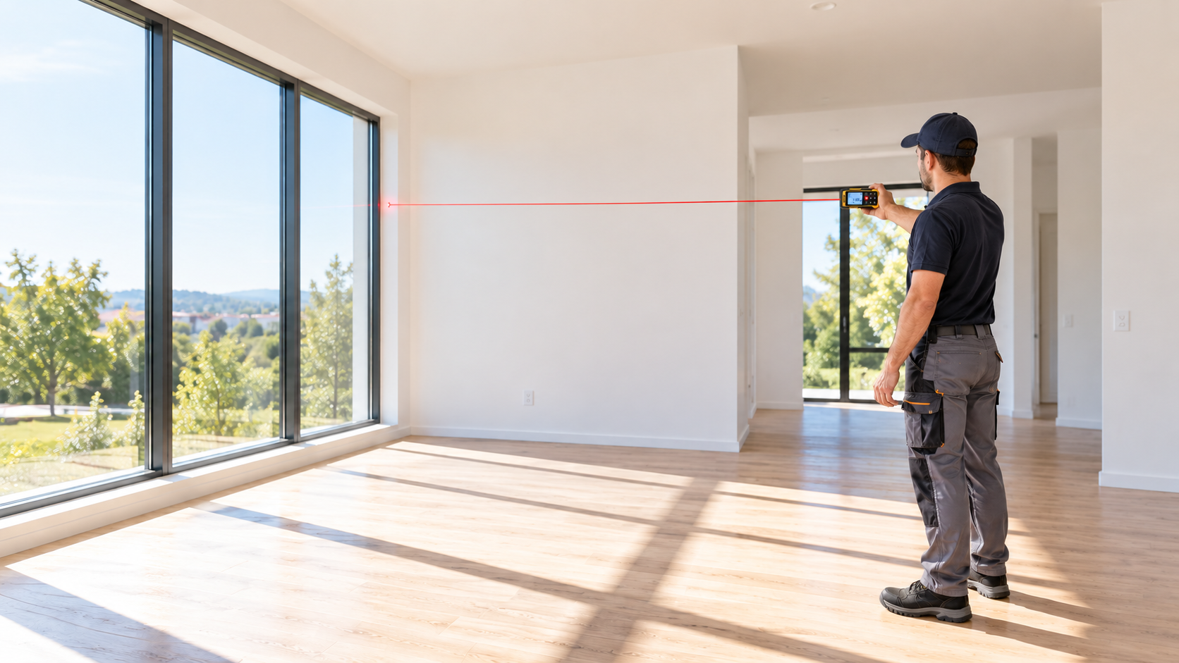 Tape measure extended against a wall
